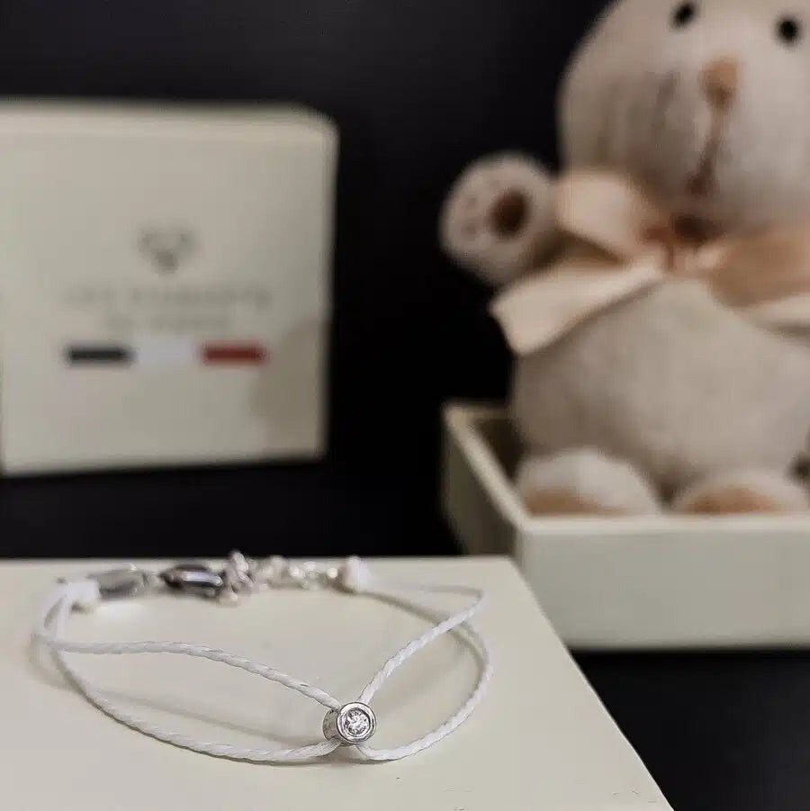 Bracelet solitaire pour bébé et enfant diamant et argent