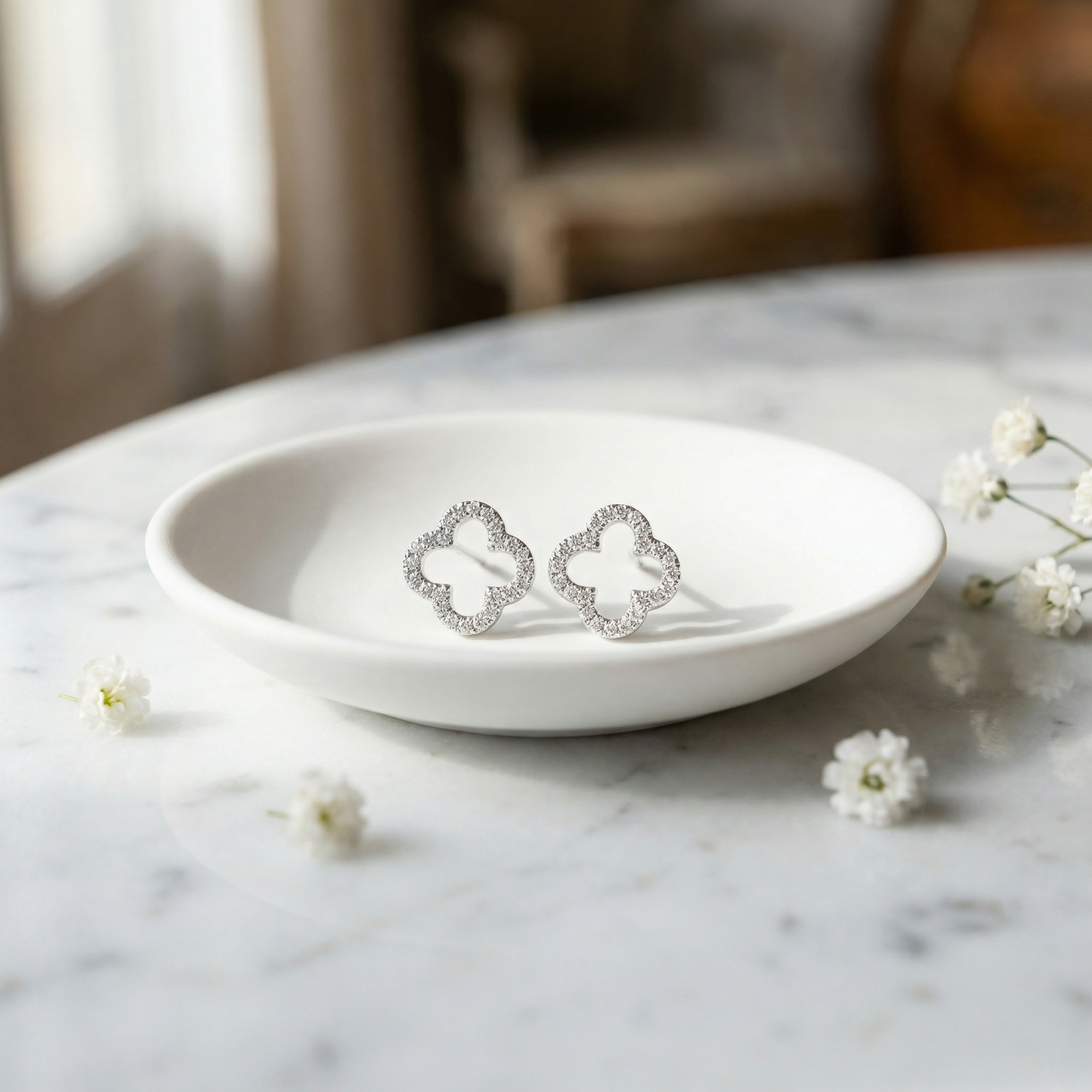 Clover Diamond Earrings — 925 Silver