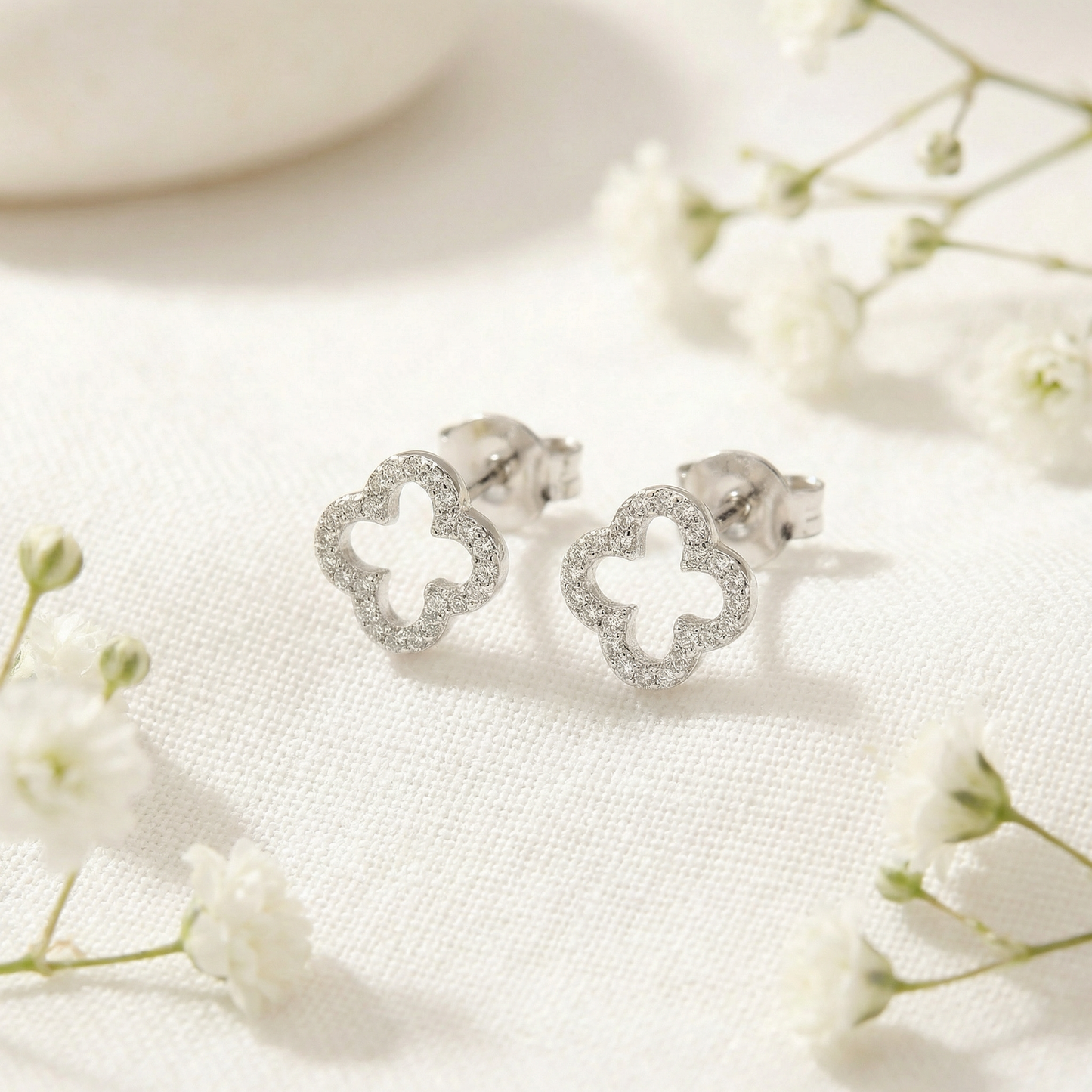 Clover Silver Diamond Earrings delicate studs