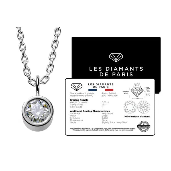 Collier solitaire en diamant et argent