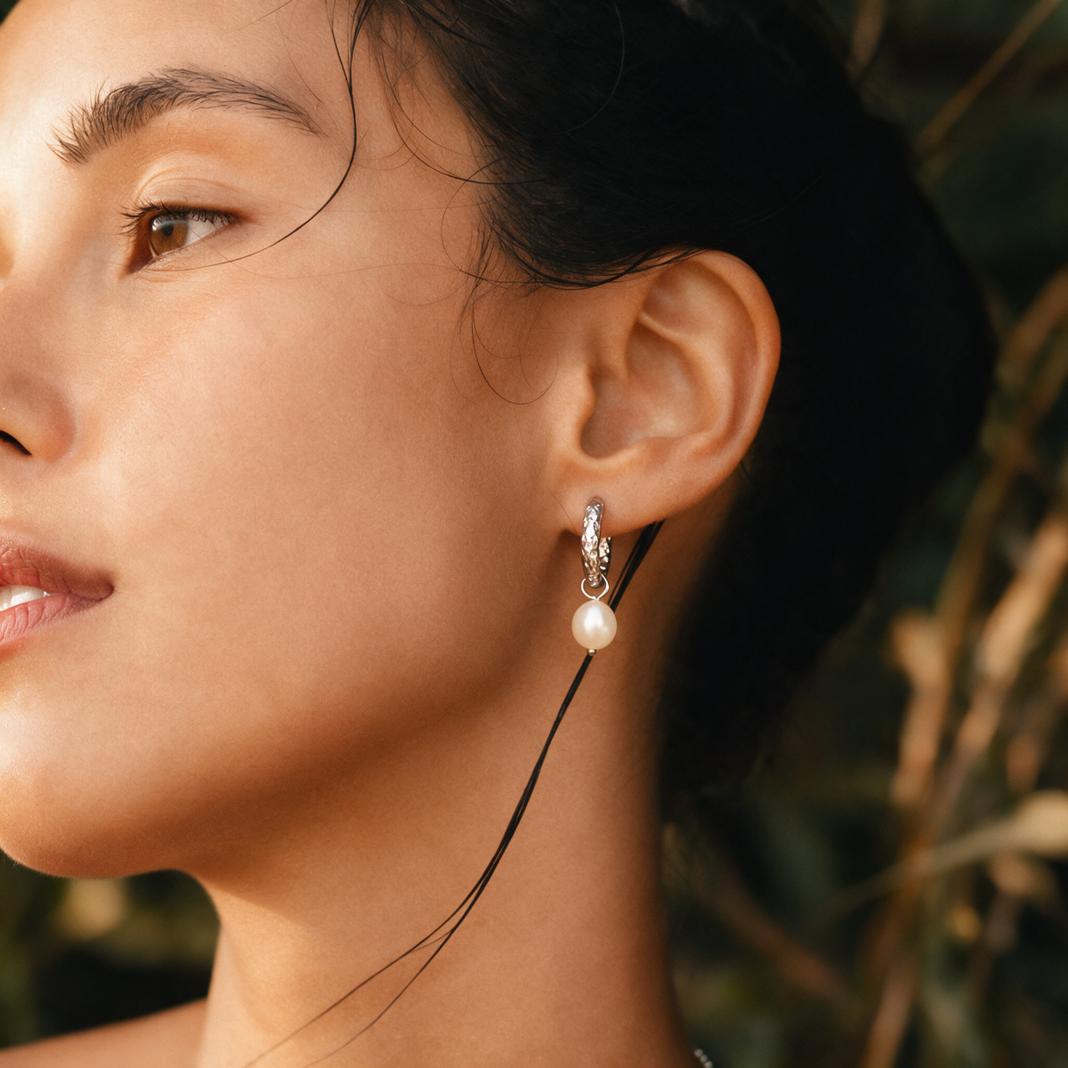 Textured Pearl Hoops