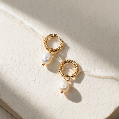 Textured Pearl Hoops