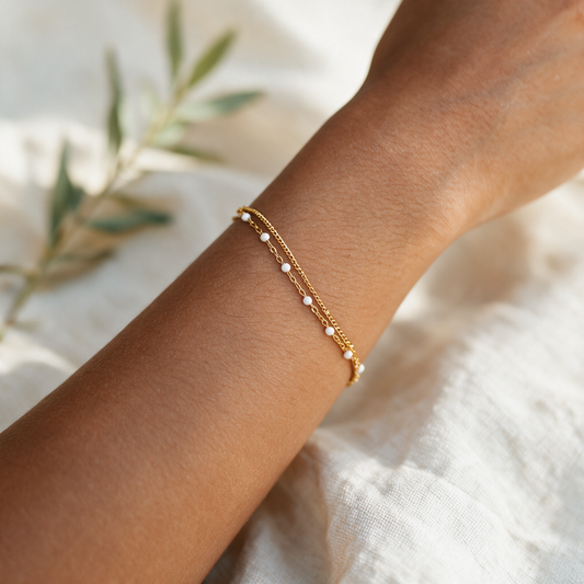 Double White Beaded Bracelet
