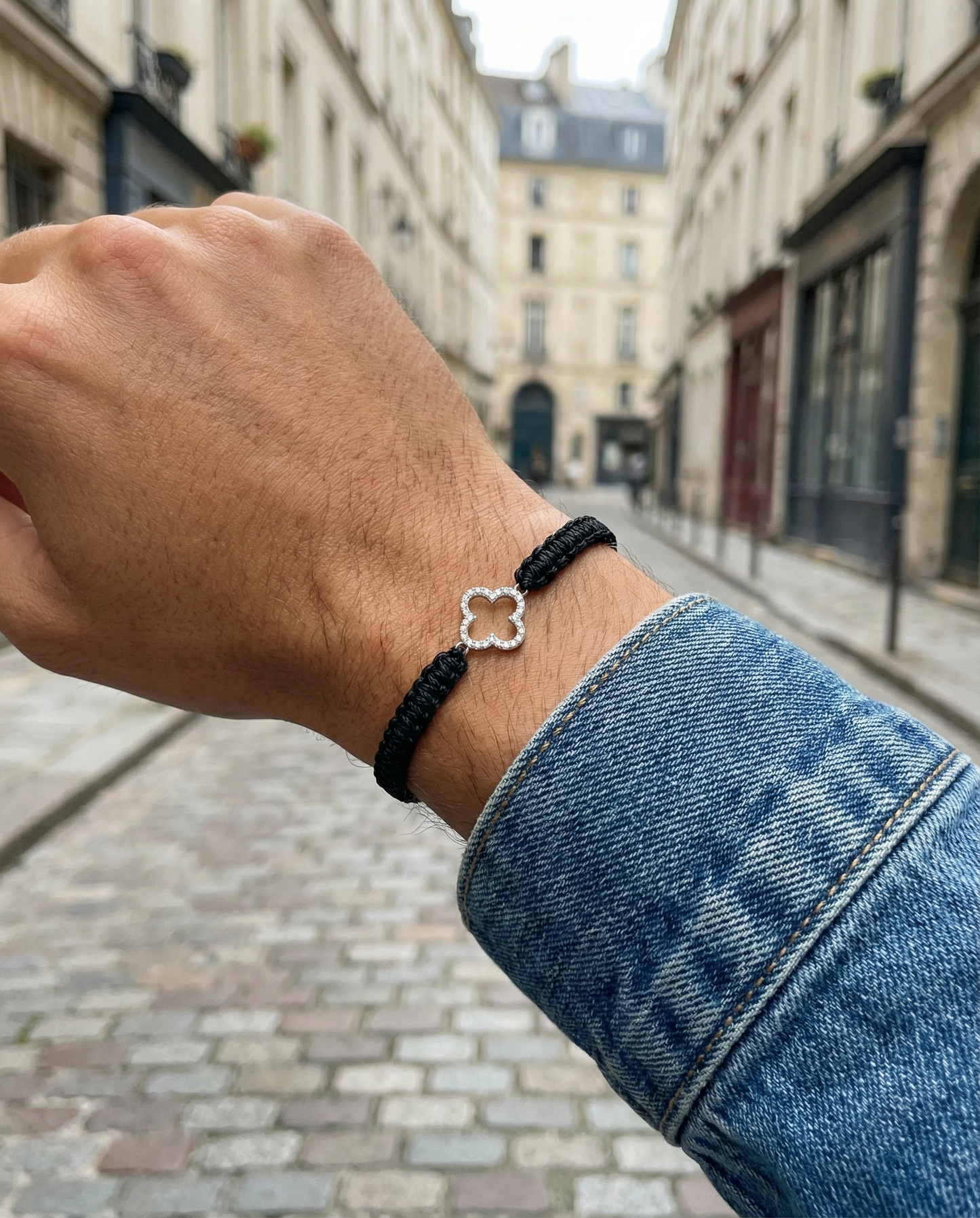 Macramé Clover Bracelet — Silver & Diamonds